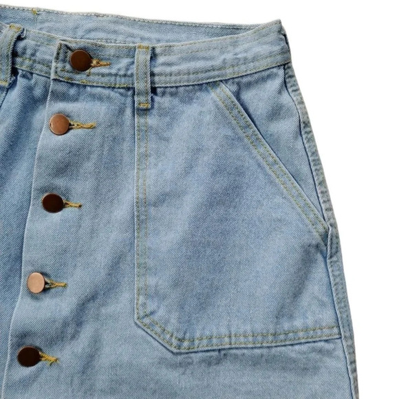 Light Wash Denim Jean Mini Skirt,  Button Down, S - Picture 4 of 6